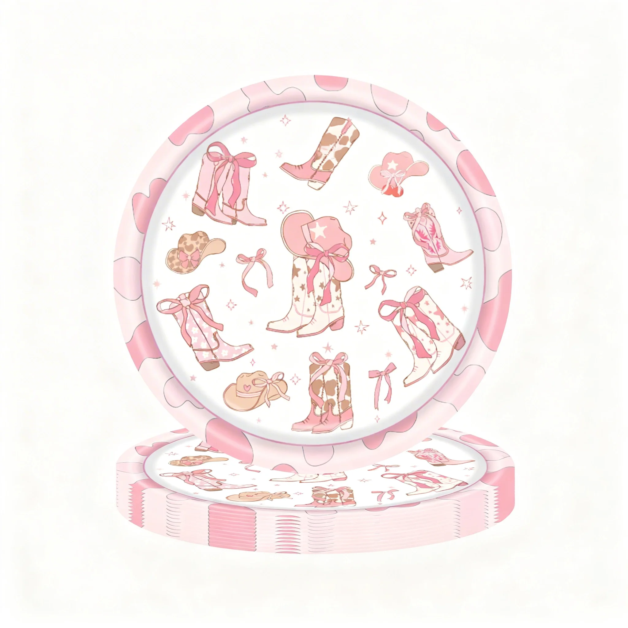 Rosa Cowgirl Prinzessin Geburtstagsdekoration Elegantes Einweg-Geschirr Teller Becher Ballons Babyparty Mädchen Partyzubehör – Detail 4