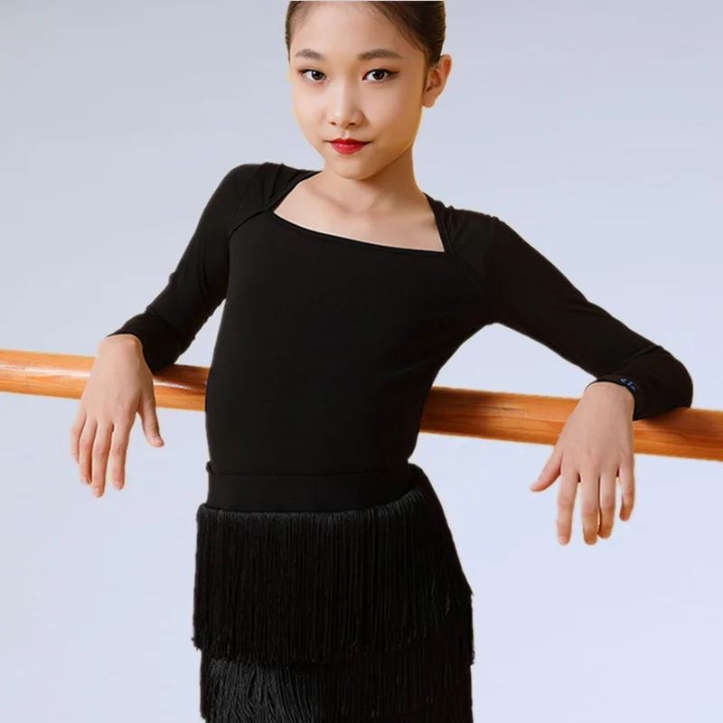 

Customized Latin Dance Practice Dress Women's Modern Dance Competition Top Long Sleeve Professional Split Dress