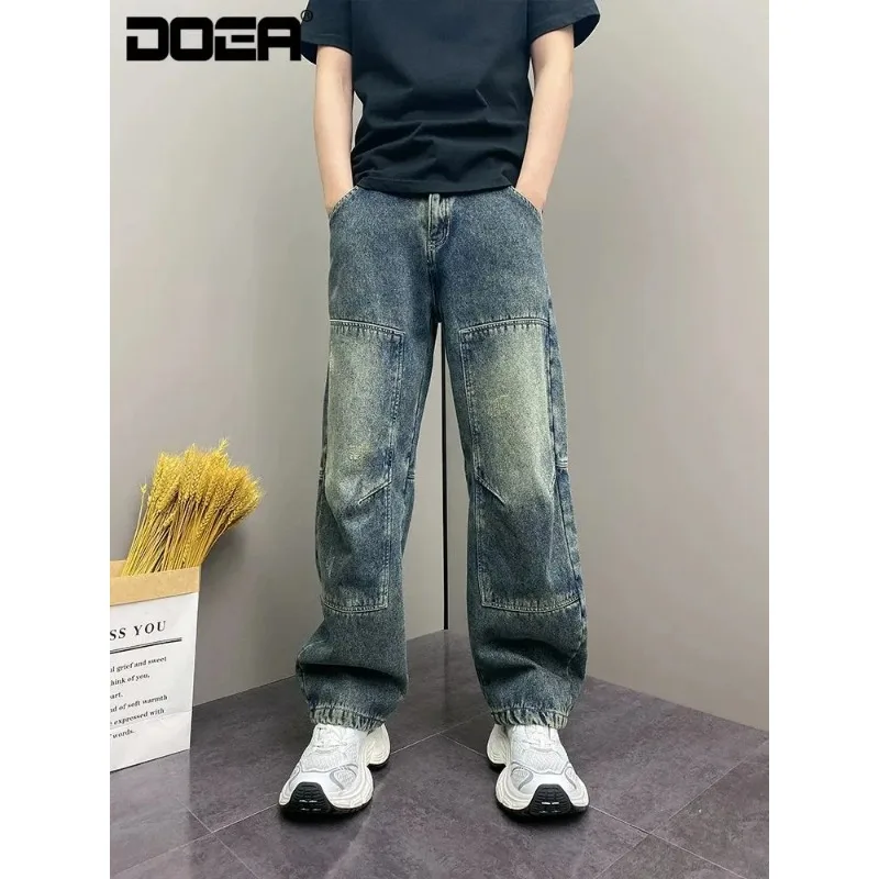 

Весенняя трендовая корейская версия синих мужских прямых повседневных джинсовых универсальных брюк, которую можно стирать водой