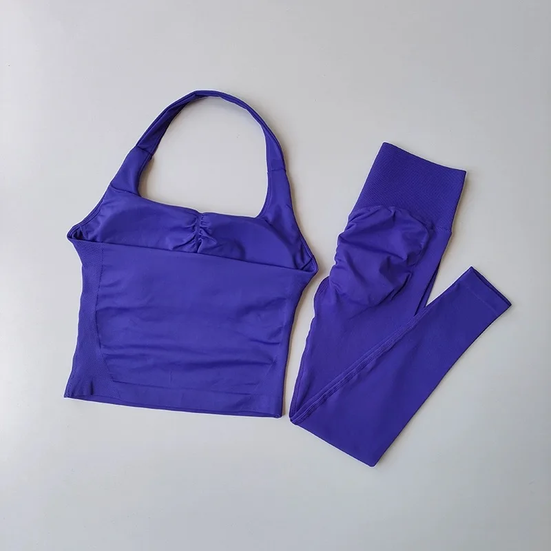 Halter Top Yoga Fitness Workout Set Women's Professional Training Pilates Peach Hip-Lifting Pants Sportswear