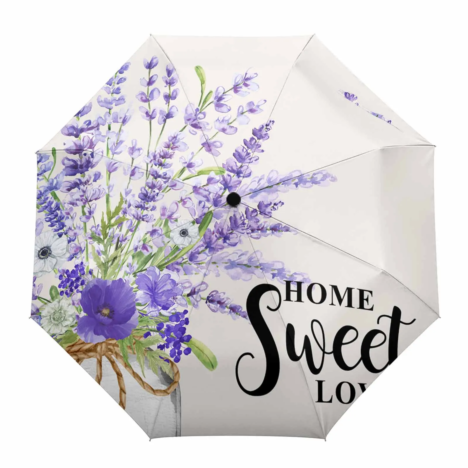 Watercolor Lavender Bottle Automatic Umbrella Travel Folding Umbrella Portable Parasol Windproof Umbrellas