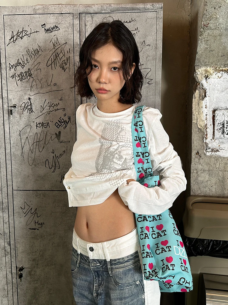 Tonngirls Y2k Vintage Grafik-Tops für Damen, japanisches 2000er-Jahre-Langarm-T-Shirt mit Knopfdruck, Streetwear, amerikanisches Retro-T-Shirt – Detail 6