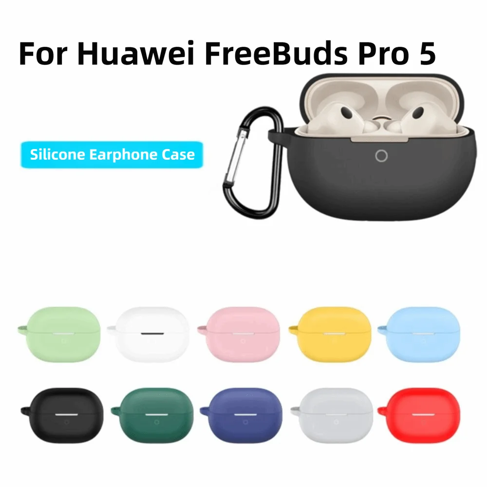 Silicone Earphone Case Anti Drop with Carabiner Charging Box Sleeve Shockproof Dustproof for HuaWei FreeBuds Pro 5