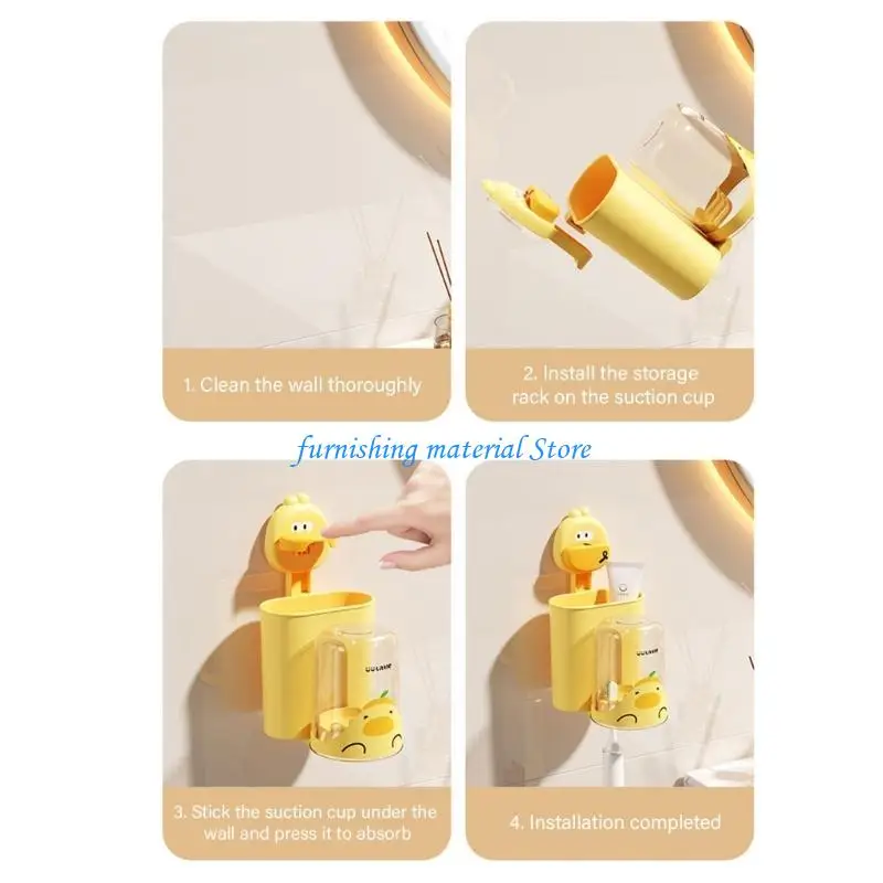Y5GD Cartoon Toothbrush Holder with Cups Not Drill Wall Mount Toothbrush & Cup Holder