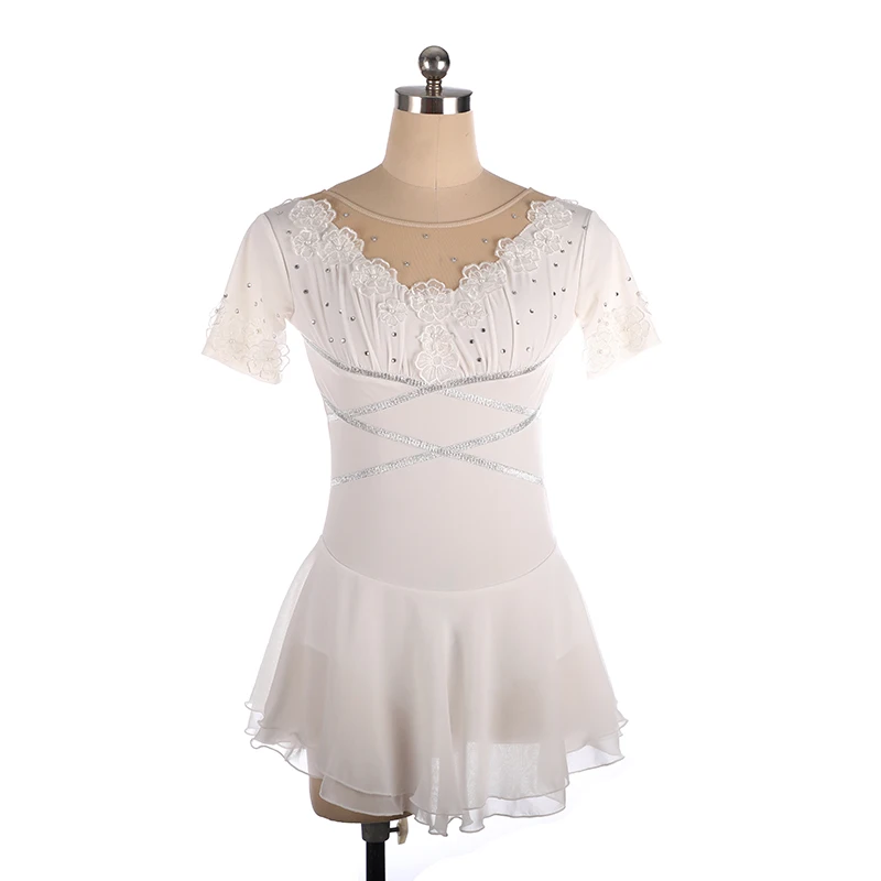 

Nasinaya Figure Skating Competition Women's Children's Rhythmic Gymnastics Round Neck Short Sleeve Dress Light Blue Flower Dress
