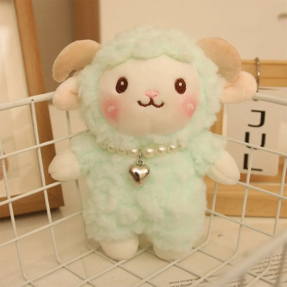PPコットン製の小さな羊のぬいぐるみキーホルダー、ふわふわで柔らかい漫画風動物のぬいぐるみコレクション、漫画風羊のぬいぐるみキーリング