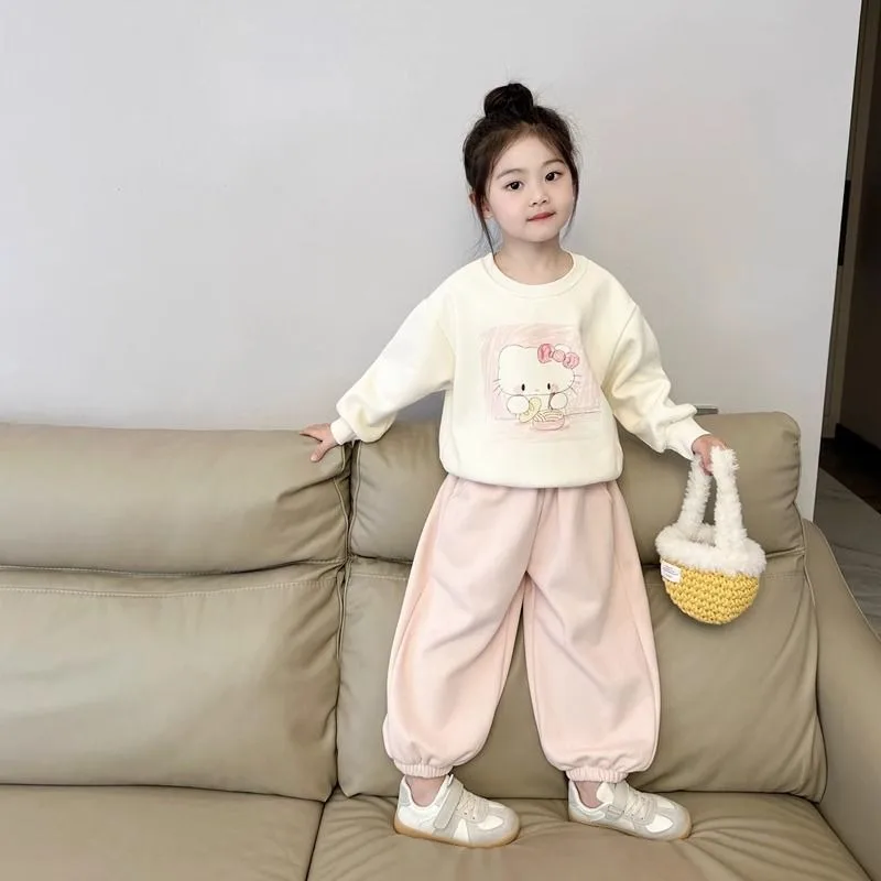

Kawaii Hello Kitty Sanrio Students Cute Cartoon Comfortable Sportswear Children Warm Hoodie Trousers Jacket Gift for Kids