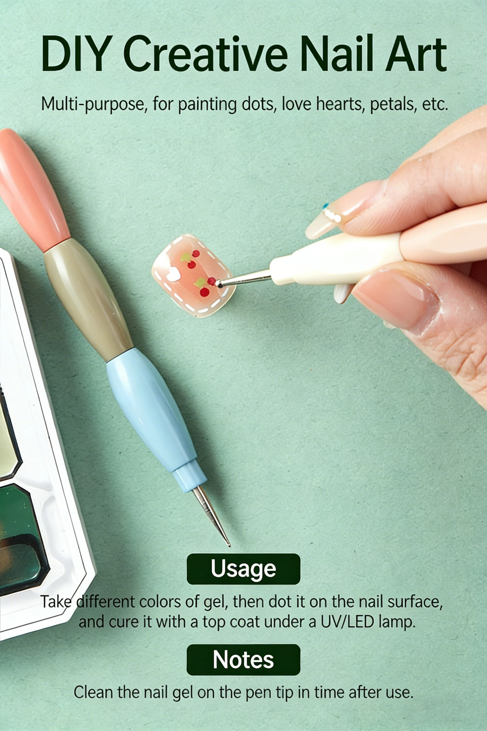 1/5 Stück ineinandergreifbare Nail-Art-Dotting-Stifte mit mehrfarbigem Griff, Liner zum Zeichnen von Blumen, Strass-Pickings, DIY-Maniküre-Werkzeuge – Detail 6