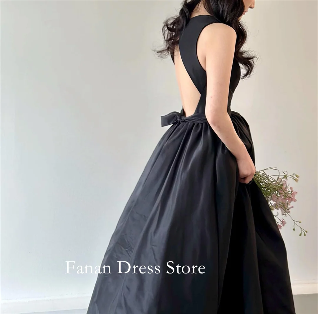 Fanan – robe De mariée trapèze ivoire, col rond, personnalisée, en taffetas, Simple, dos nu, robe De soirée