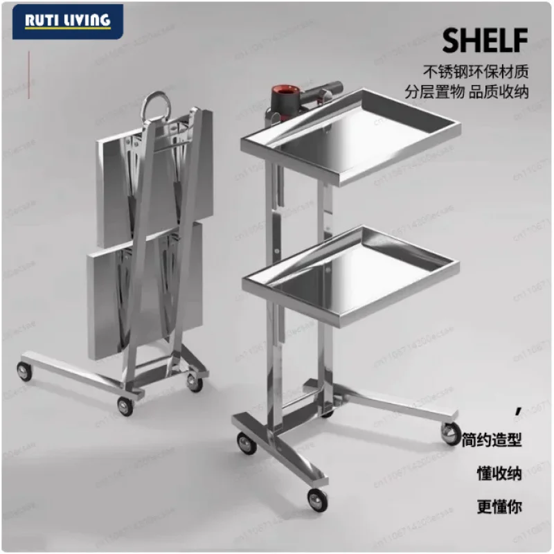 RUTI Stainless Steel Foldable Tool Cart Beauty Salon/Barber Shop Trolley Storage workbench supermarket 2-tier tool cart