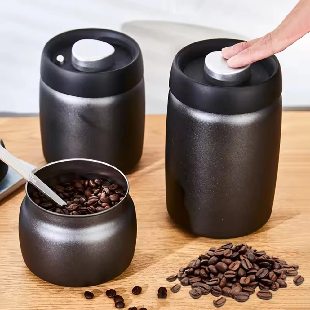 

Coffee Beans Vacuum Sealed Jug 304 Stainless Steel Food Keep Fresh Storage Container Kitchen 1200ml Coffee Vacuum Canister