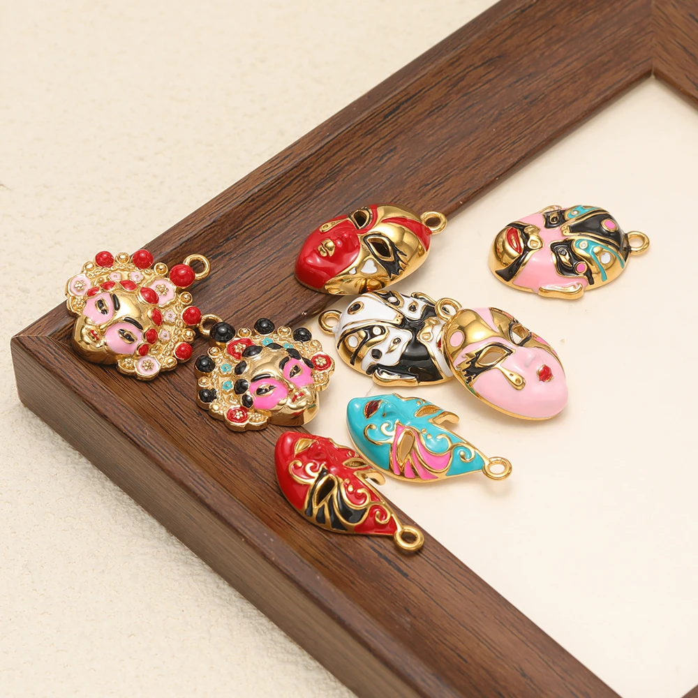 3pcs Stainless Steel Creative Enamel Peking Opera Mask Charms for DIY Jewelry Necklace Pendant Making Bracelet Earrings Crafts - view 6
