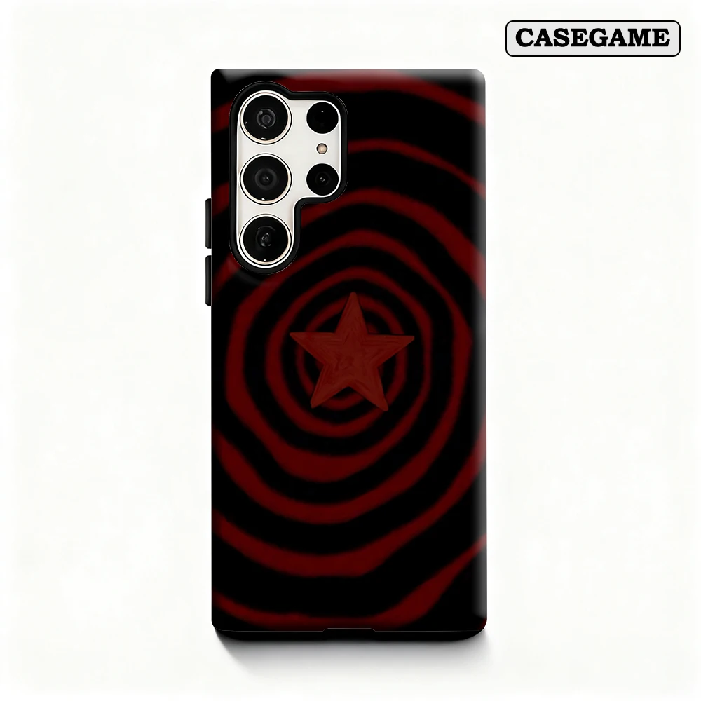 Crimson Star Spiral Handyhülle für Samsung Galaxy S25 Ultra S24 S23 Ultra Plus, stoßfeste, doppellagige Rückseite