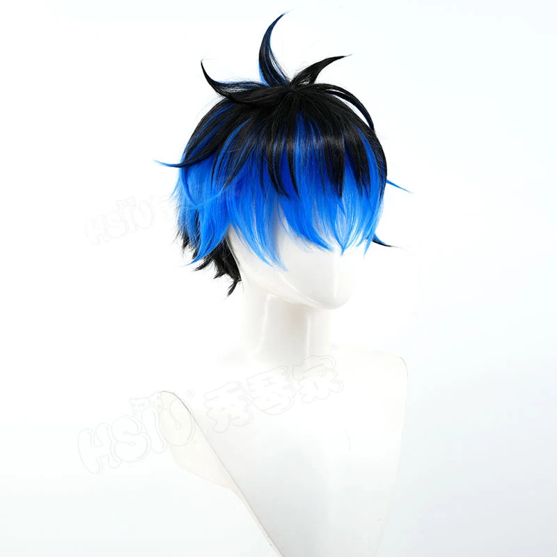 Anime The Hundred Line Yugamu Omokage Cosplay Wig Blue Black Short Hair Last Defense Academy Halloween Party Prop For Women Men