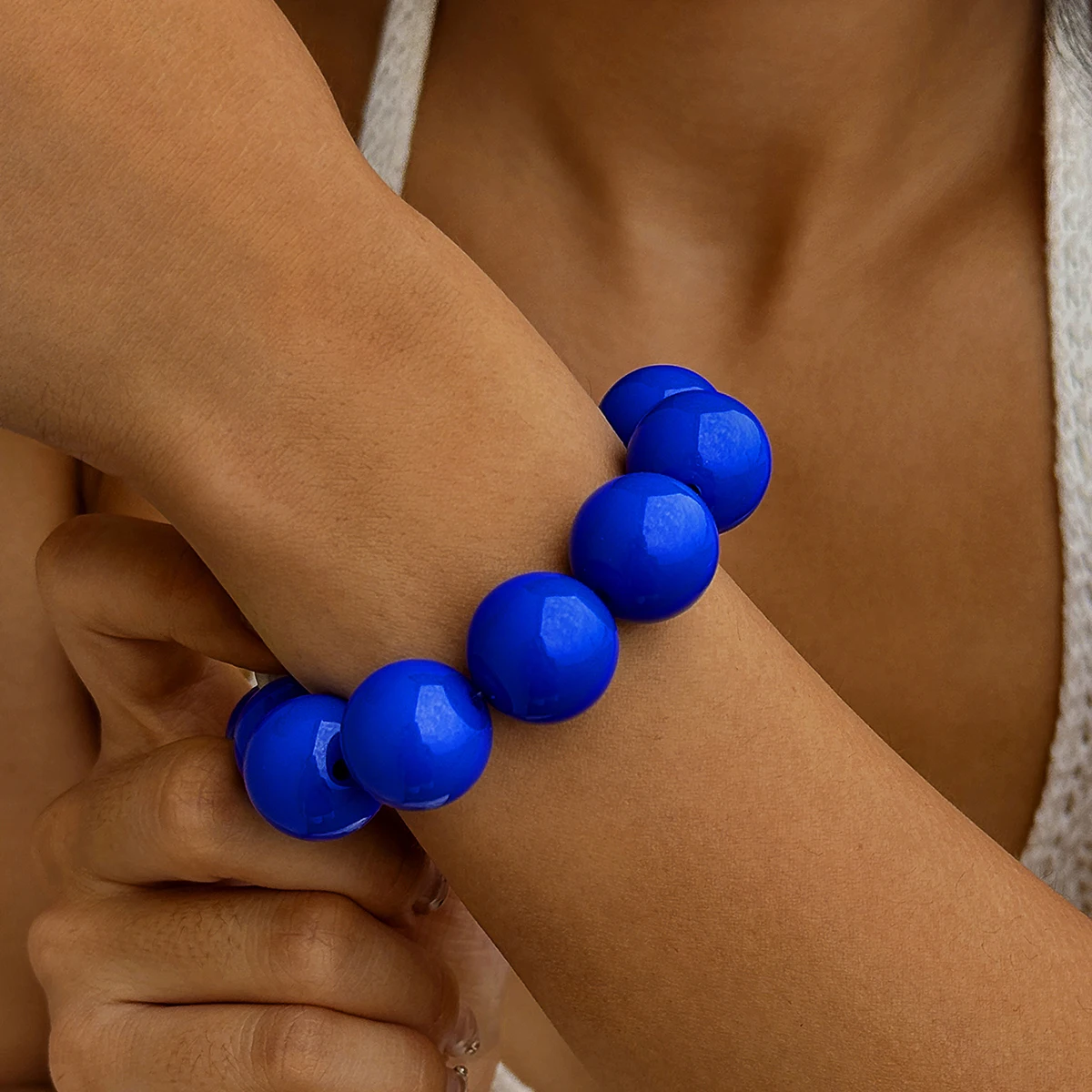 Docona New Arrival Colorful Big Bead Bracelets for Women Personality Punk Resin Holiday Jewelry Accessories Wholesale Gift