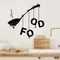 Black Spoon Outline English 'food'  Art Wall Stickers Removable for Bedroom Living Room Kitchen Decoration Wall Decals