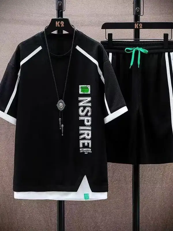 

Casual Sportswear Set for Men Summer ort Sve T-irt Big Size Six-Piece Pants Sli Trendy Brand Comfortable Breathable