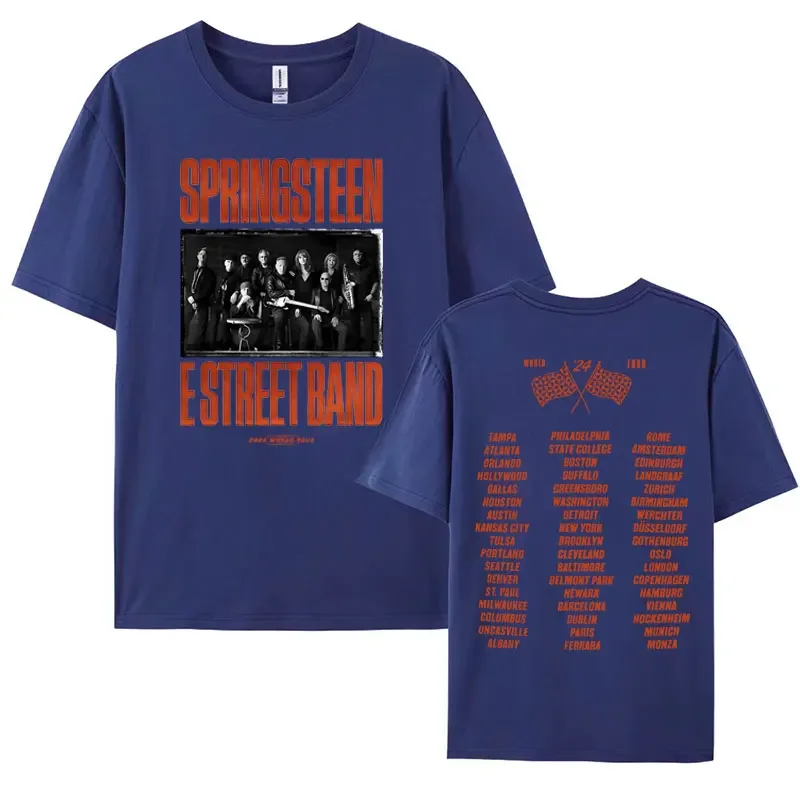 Bruce Springgraan and E Street Band 2024 Album T Shirts Men Hip Hop Rock Oversized T-shirt Male 100% Cotton Short Sleeve T Shirt