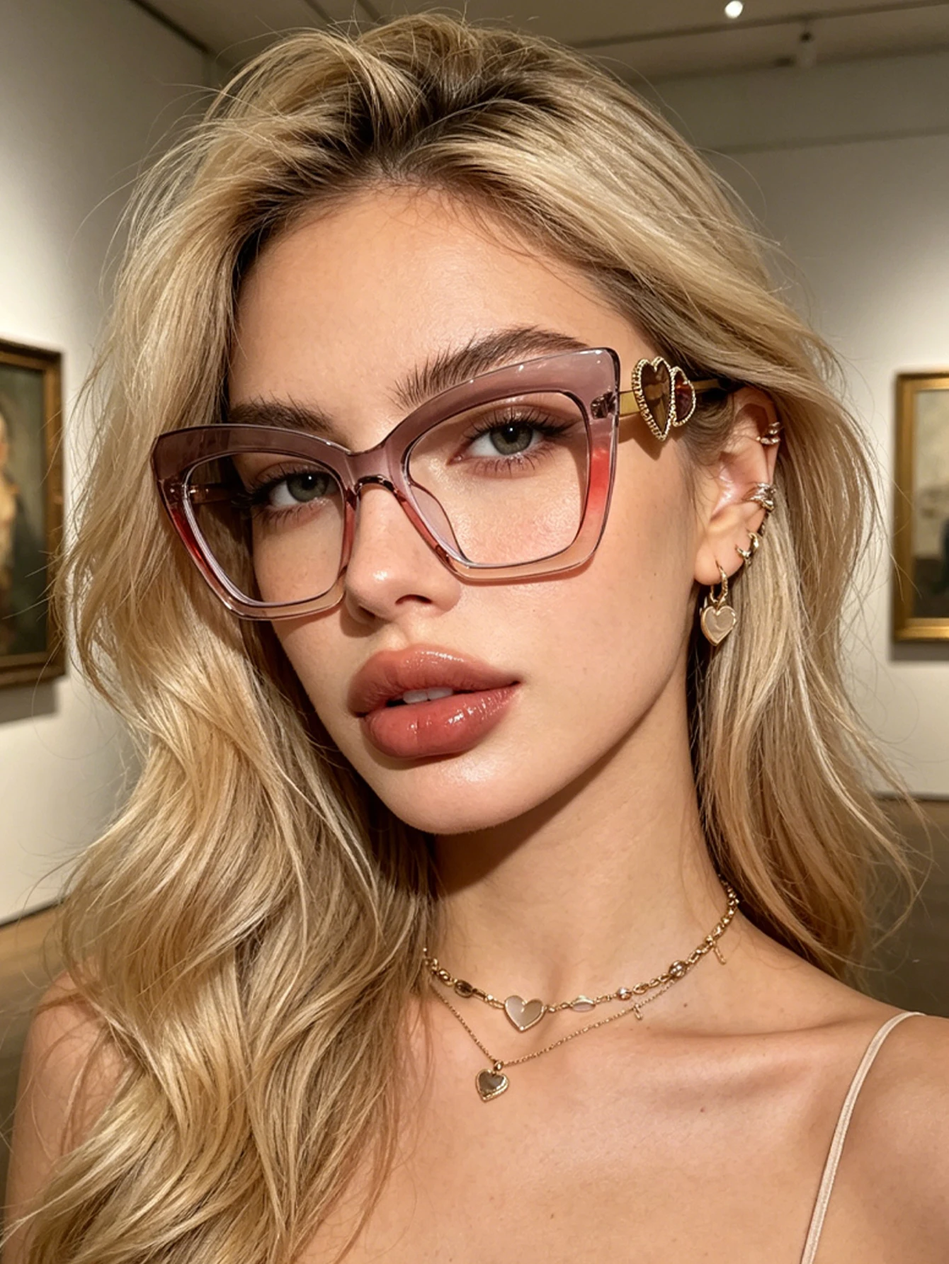 Sunglasses Cat Eye - 1 adet büyük çerçeveli, aşk motifleriyle