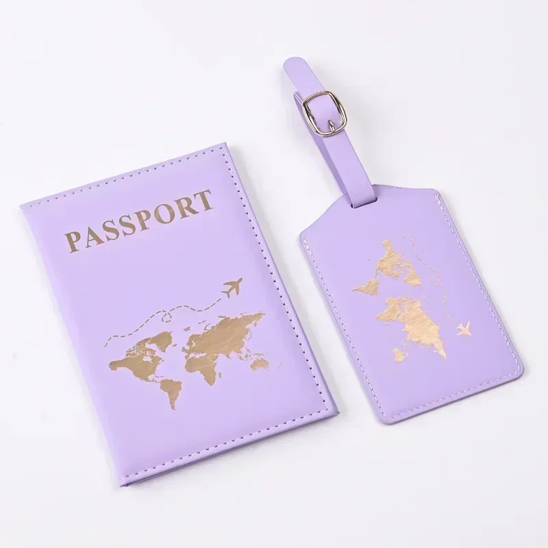 Women Men Travel Passport Cover Luggage Tag Set PU Leather Passport Protector Luggage Tags Passport Wallet ID Card Ticket Clip