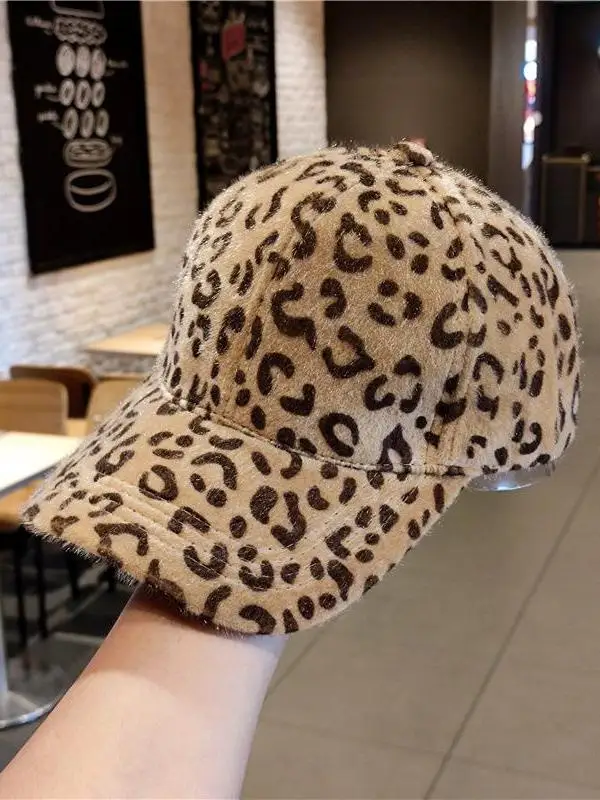 真新しい冬用野球帽-女性用-フェイクファー-レオパード柄-c-ファッショナブルな暖かい帽子-防寒用アクセサリー