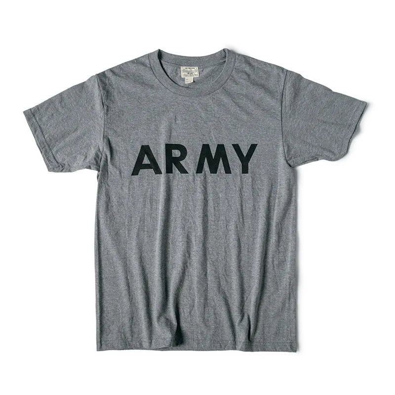 Qingtian workwear American retro summer letter print T-shirt men's pure cotton tough guy style round neck short sleeves