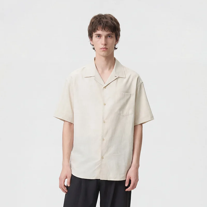Men's Cotton Linen Short Sleeve Shirt,Loose Fit Lightweight Breathable Casual Blouse 30% Linen and 70% Cotton