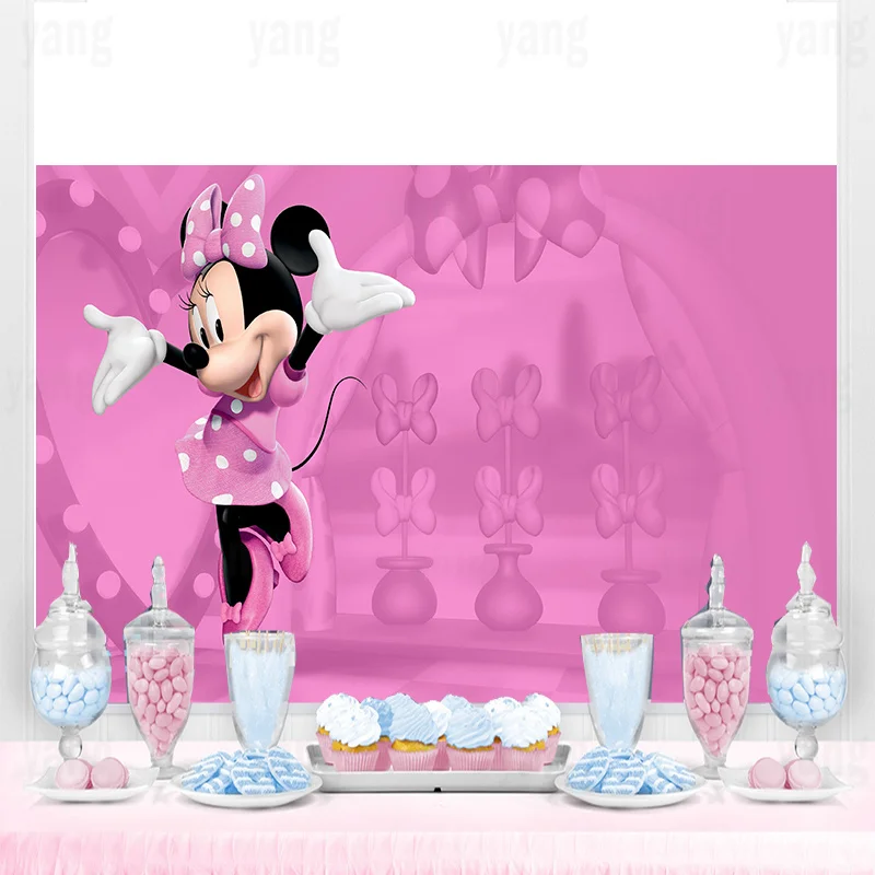 Розовый галстук-бабочка Disney, фон для фотосъемки Минни Микки Маус, фон для дня рождения, товары для вечерние НКИ, украшение для мальчиков и девочек BornBaby