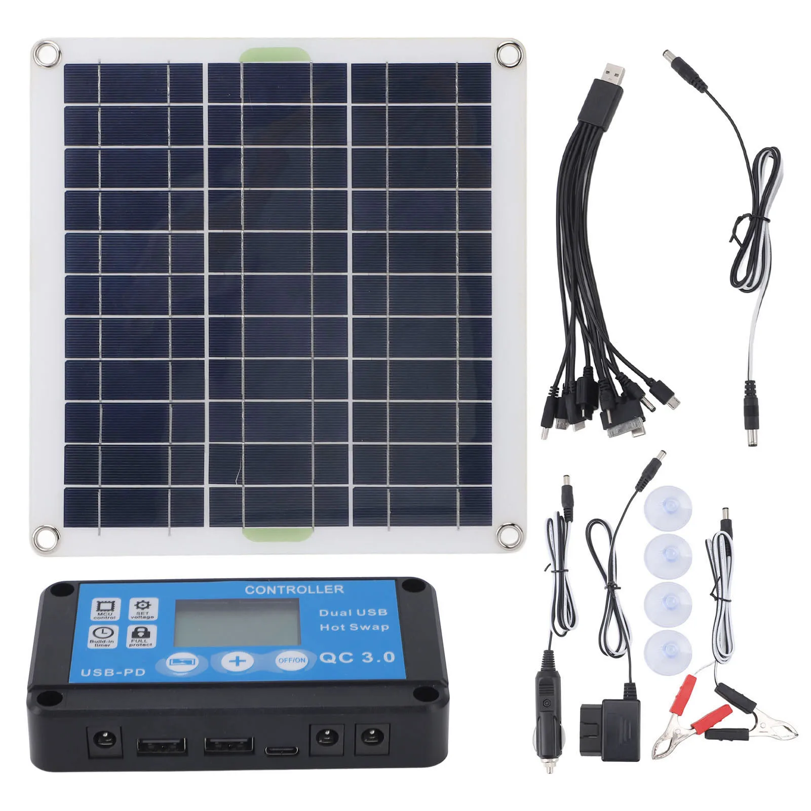 

200W Solar Panel Kit with Blue Controller OBD Plug Efficient Fast Charging for Camping Outdoor Travel