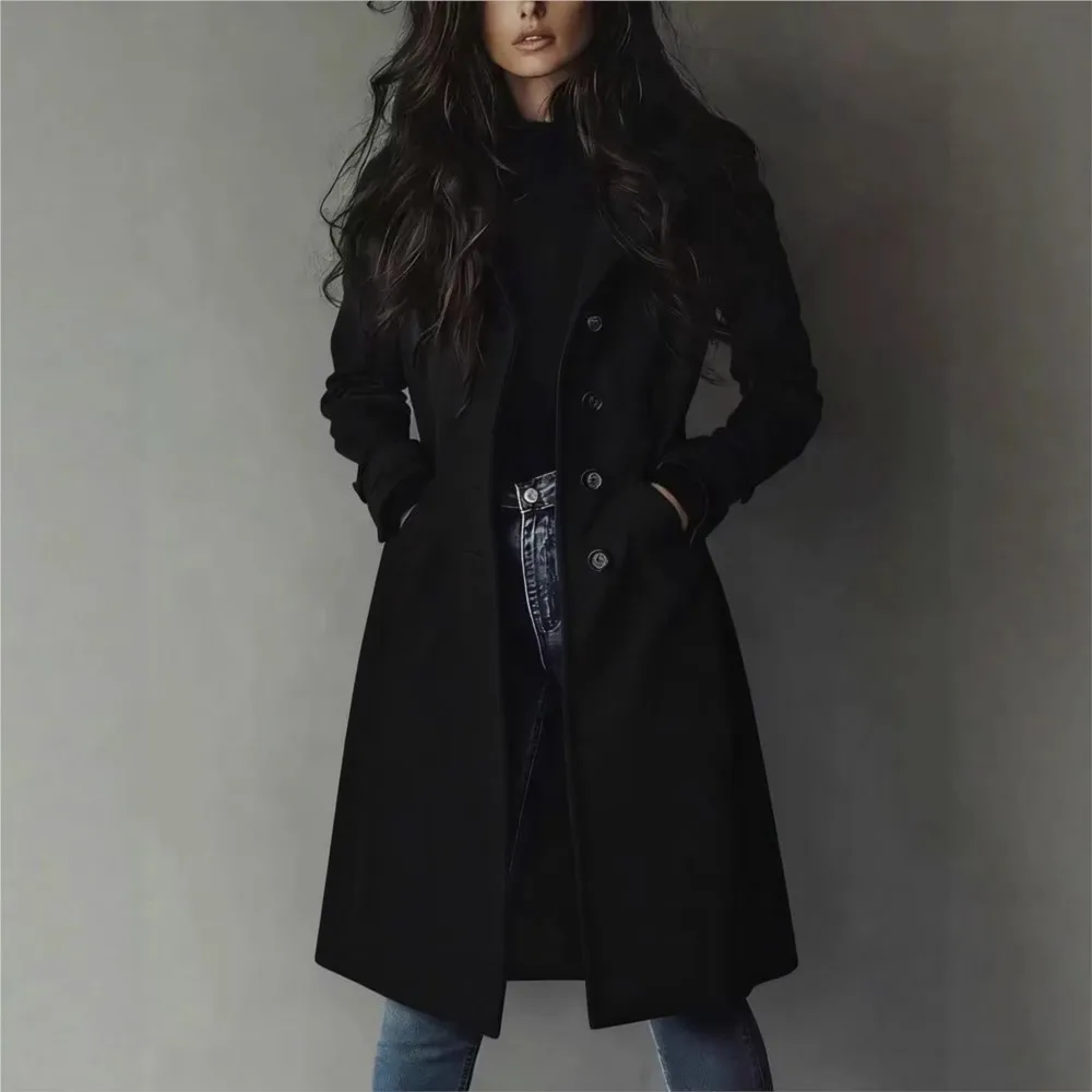 2026 Autumn Winter New Casual Lapel Faux Suede Long Windbreaker Jacket Slim Single Breasted Pocket Women's Warm Versatile Coat
