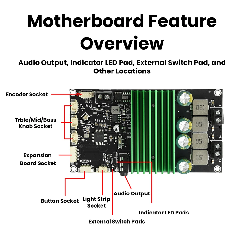 2x150W Dual Channel Amplifier Module, Bluetooth/AUX/USB Input, Multi-Band EQ & Bass Enhancement, for Android APP Tuning