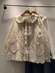 2026 Mori kei clothing kawaii designer peter pan collar lace ruffled embroidery shirts long sleeve blouses lolita cute clothes