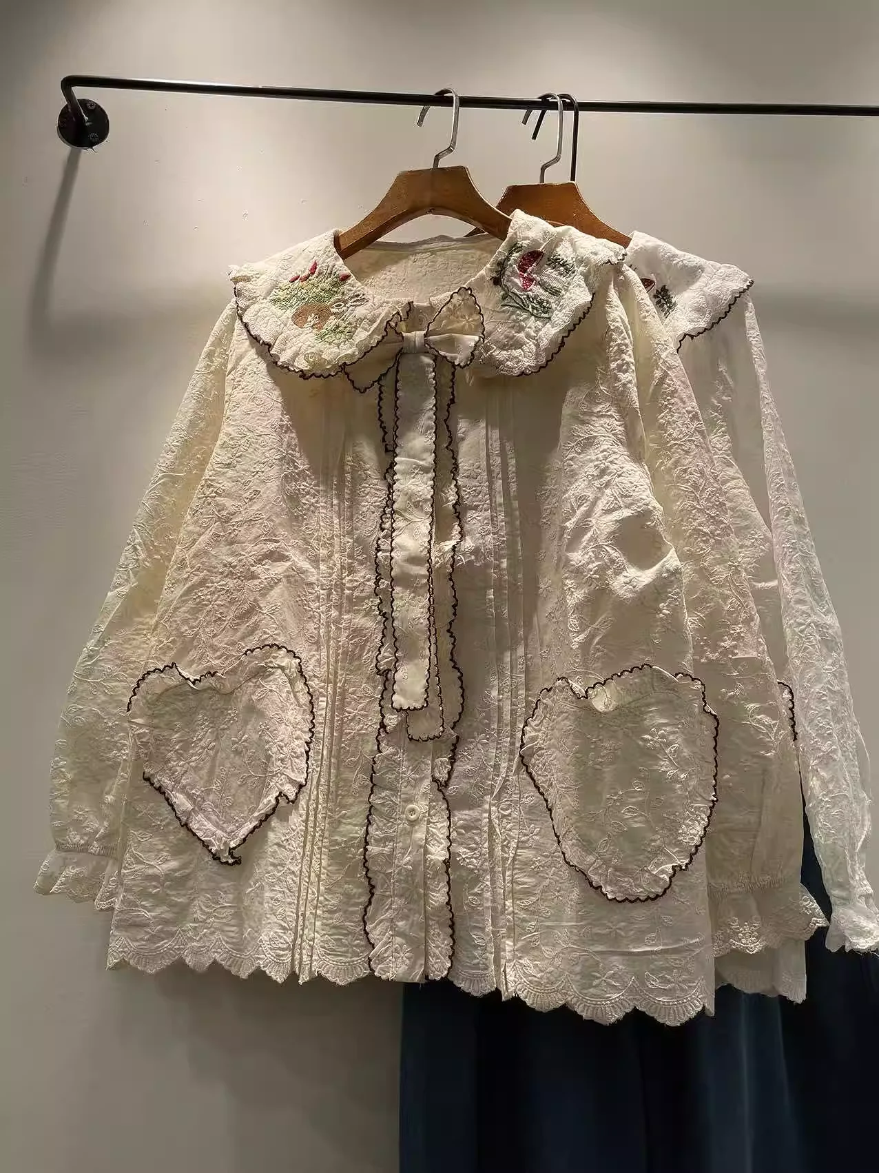 2026 Mori kei clothing kawaii designer peter pan collar lace ruffled embroidery shirts long sleeve blouses lolita cute clothes