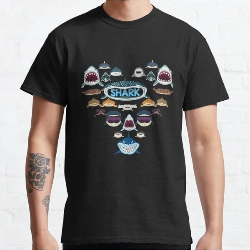 

0530 Shark Faces All Types Of Shark Short Sleeve t shirt Vintage Graphic Tee 100% cotton printed clothes All size Tops S-6XL