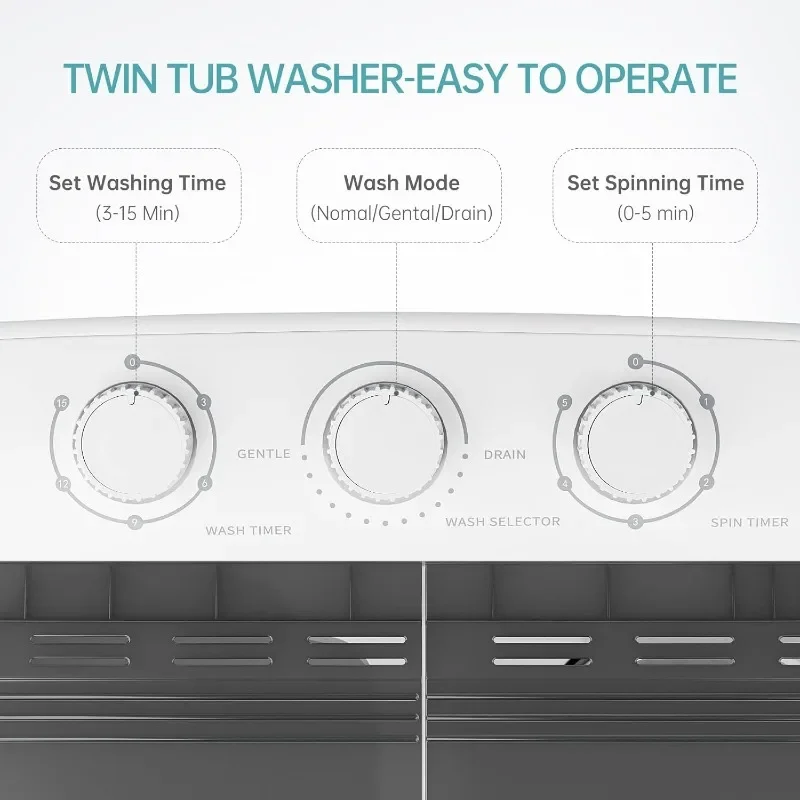 INTERGREAT Portable Washing Machine with Longer Hose, Twin Tub Washer Mini Compact Laundry Machine with Drain Pump