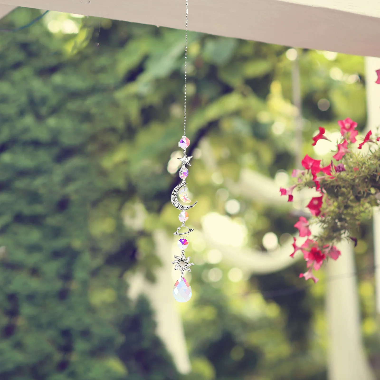 

5Pcs Hanging Crystal Galaxy Moon Star Sun Catcher Prism Pendant for Window Garden Decor Crystal Sun Catchers Indoor Window