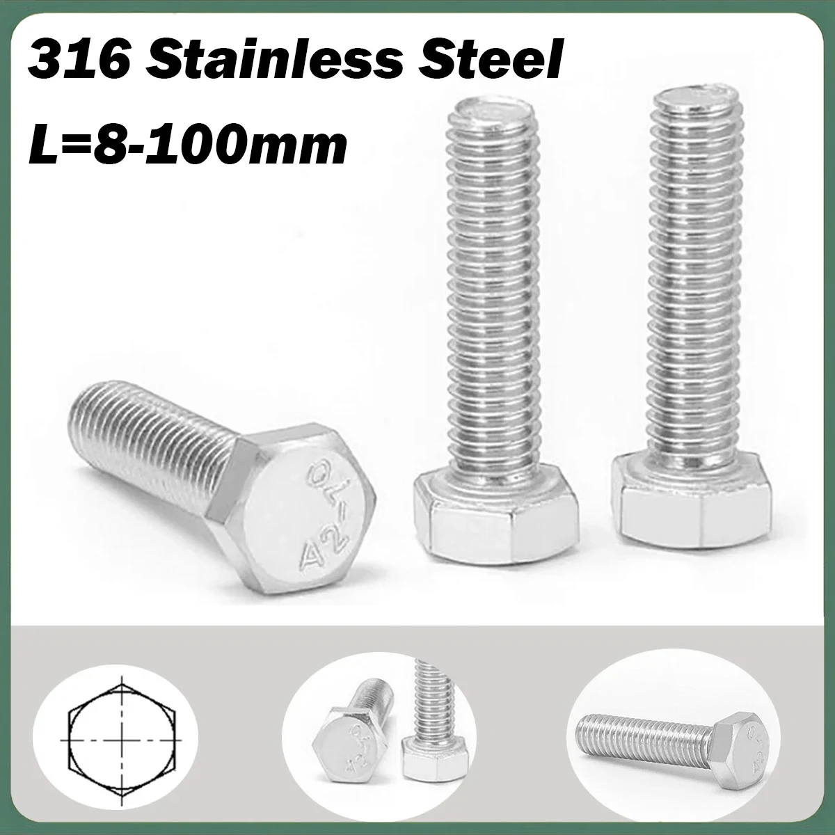 M3 M4 M5 M6 M8 M10 M12 External Hex Head Screws 316 A4 Stainless Steel Marine Grade Outer Hexagon Cap Bolt DIN933 8mm-100mm