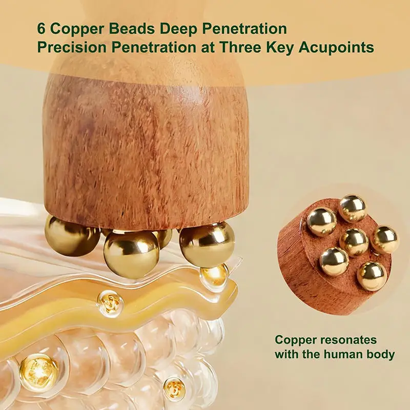 1PC Lotus Shape Wooden Gua Sha Facial Massager With Brass Bead Eye Roller Acupoint Tool For Face Relaxation Skin Care view 2