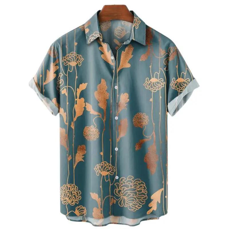 Herren lässig Blumen Sommer gedruckt Hawaii übergroßen Hemd Vintage Cartoon Muster Mode Camisa Harajuku Y2k Resorts Kleidung