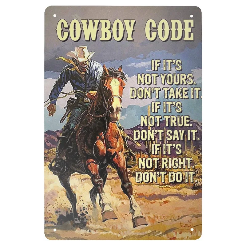 Wild West Cowboys Metal Tin Sign Wall Poster Plaque Vintage Iron Painting Decoration for Man Cave Home Cafe Game Room Club Bar