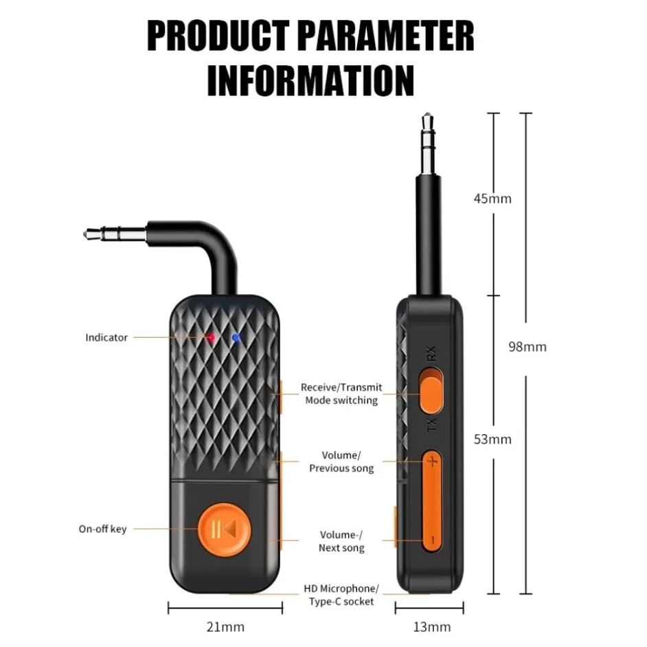 Muzisn 2in1 Bluetooth 5.4 Penerima Pemancar Adaptor Nirkabel Jack 3.5mm Untuk Mobil Penerima Audio Musik Aux Headphone Handsfree