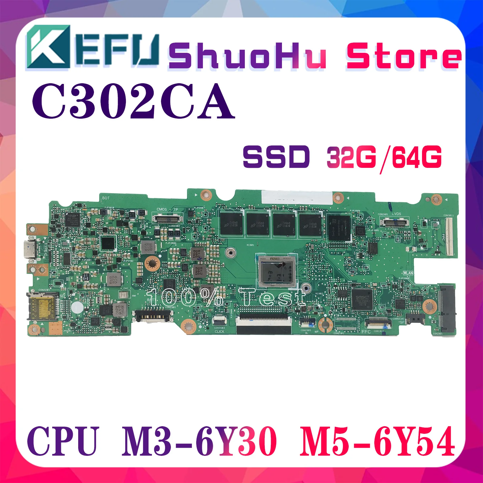 KEFU C302CA Mainboard C302C 4405Y C302 M3-6Y30 M7-6Y75 4GB/8GB-RAM SSD-32G/64G/128G For ASUS Laptop Motherboard 100% Test