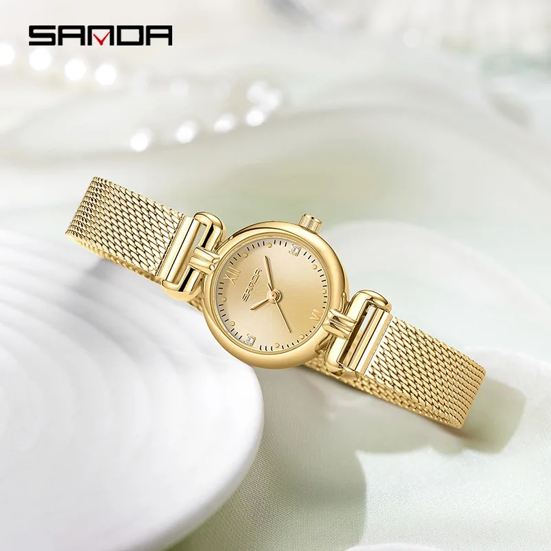 

SANDA1126 Women's High Quality Quartz Watch with Diamond Sun Pattern Japanese Movement Waterproof Elegant Fashion Business Watch