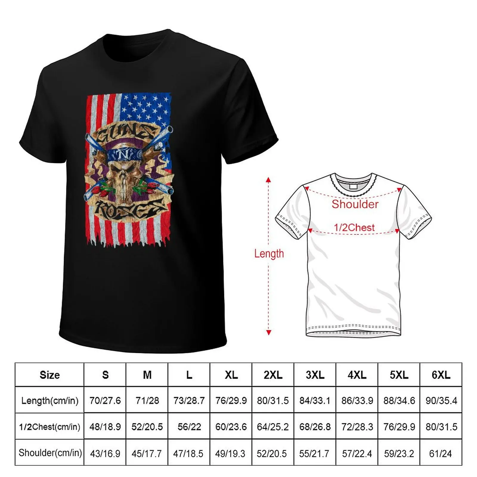 Roses Skull American Flag Rock Music T-Shirt vintage anime shirt customs design your own Men's t shirts