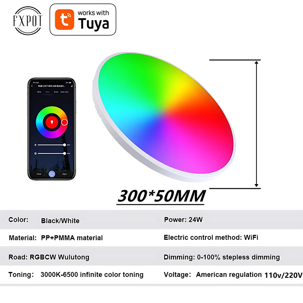 Imagem -02 - Voz App Controle Bluetooth Rgb Cor Cheia Regulável Luzes do Painel Inteligente Moderno Wifi Tuya mi Inteligente Led Luz de Teto para Casa 24w