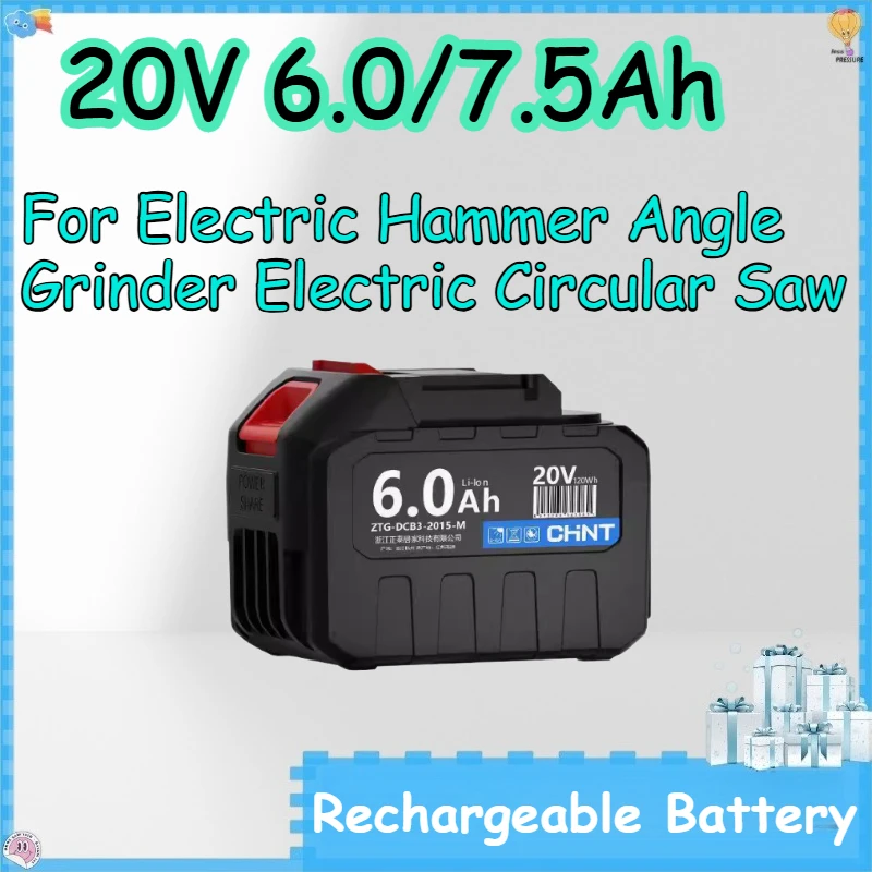 

20V 6.0/7.5Ah Rechargeable Battery for Electric Hammer Angle Grinder Electric Circular Saw Rechargeable Lithium Battery