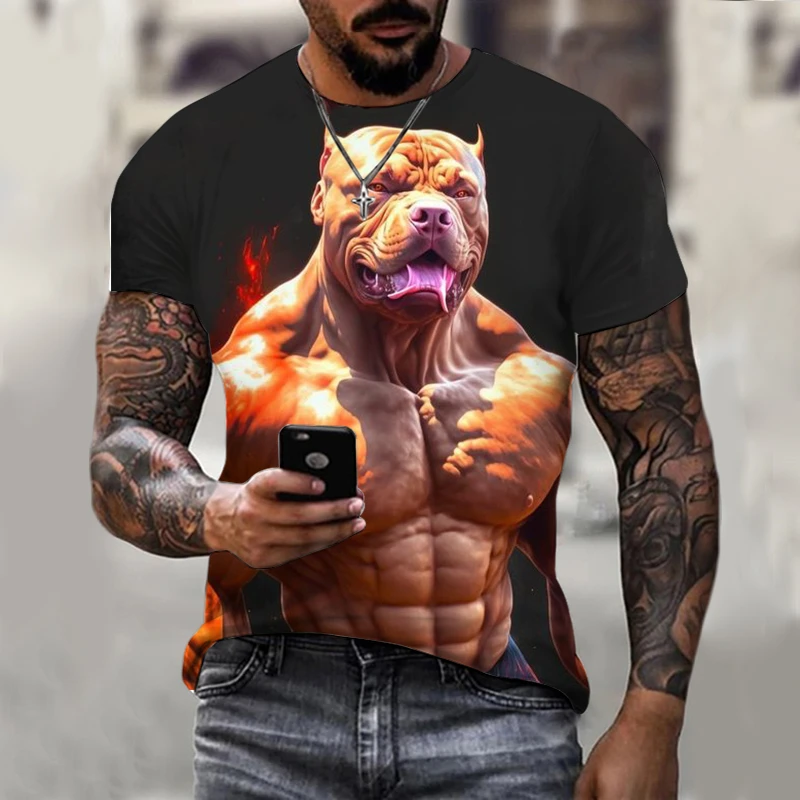 Koszulka z nadrukiem 3D Pitbull unisex wokół szyi z krótkim rękawem moda uliczna wysokiej jakości T-shirt duże letnie spersonalizowane ubrania