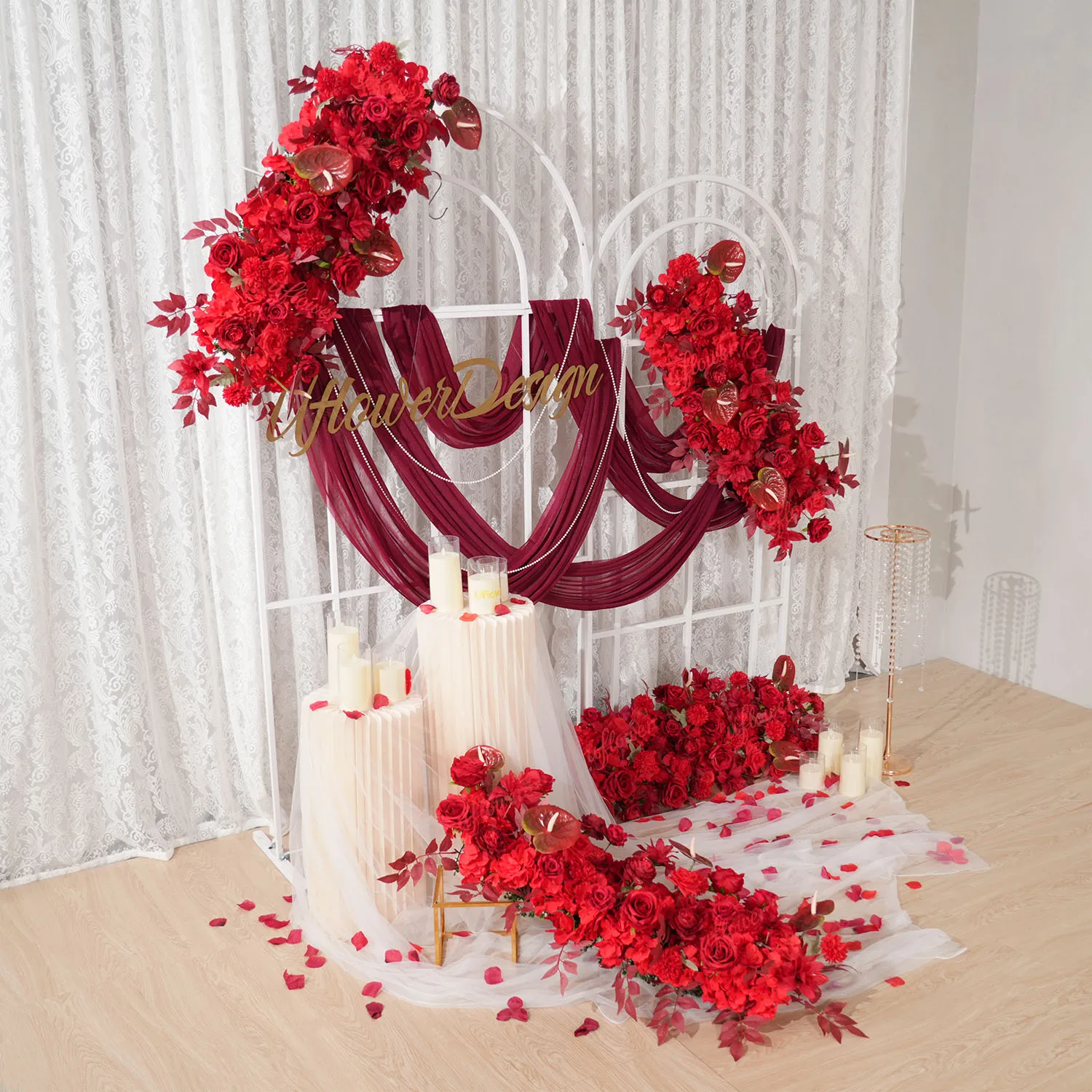 Uflower الأحمر زهرة صف الزفاف قوس الزخرفية خلفية الجدول محور الحدث الدعامة الطابق الطريق الحدث تشكيلة زهور #3