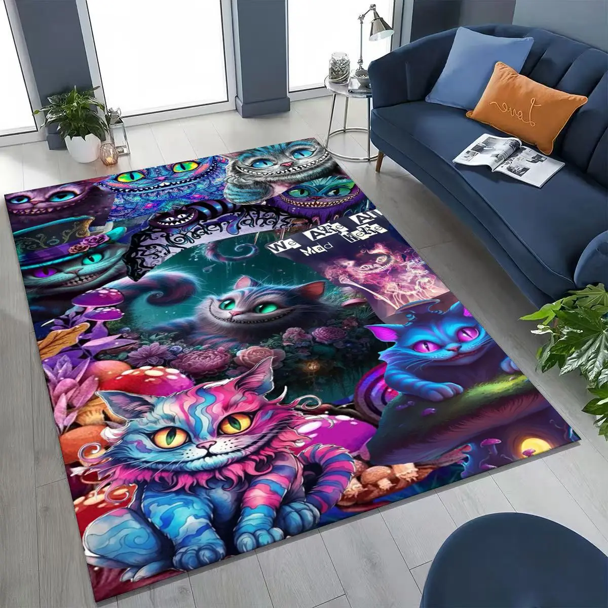

Dream Cheshire Cat Alice in Wonderland Cartoon Rug for Bedroom Living Room Sofa Home Doormat Decor, Large Kid Non-slip Floor Mat