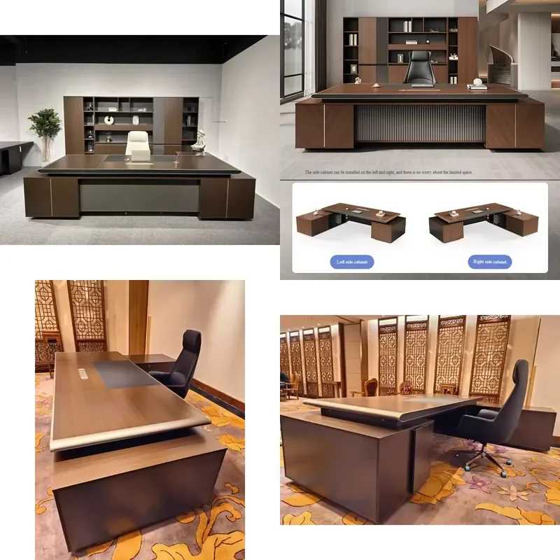 Modern L Shaped Executive Office Desk Reversible Wooden Boss Table Lockable Storage Durable Eco-Friendly Office
